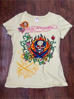 Ed Hardy Women's Cream Graphic Skull Tee by Christian Audigier